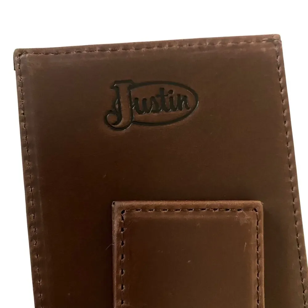 NWT Men’s Justin’s BOOT STITCH CARD WALLET with Money Clip in Brown 22125662M3